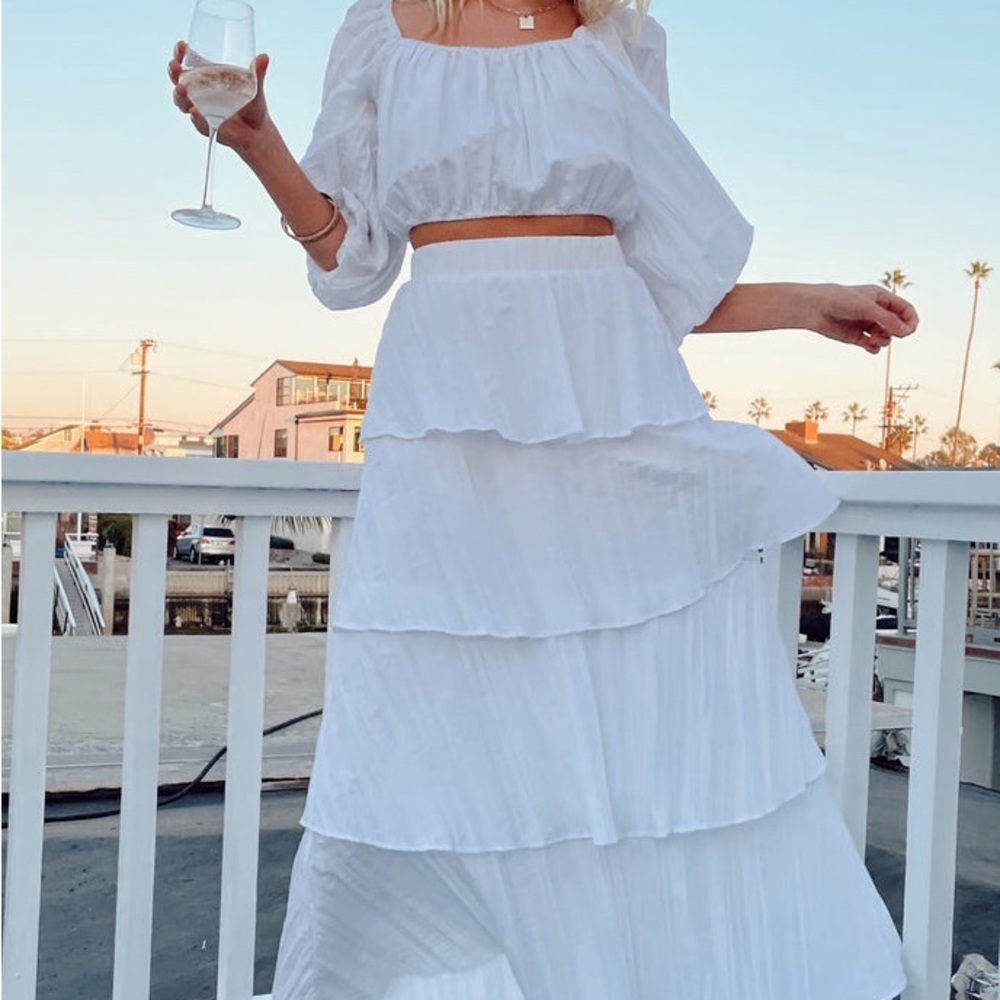 Show Me Your MuMu Full Swing Skirt & Crop Top White Crinkle Size Small